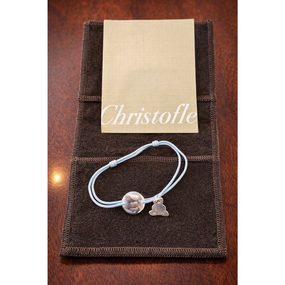 Christofle Paris Sterling Silver Charm Cord Bracelet Blue Adjustable Baby Gift